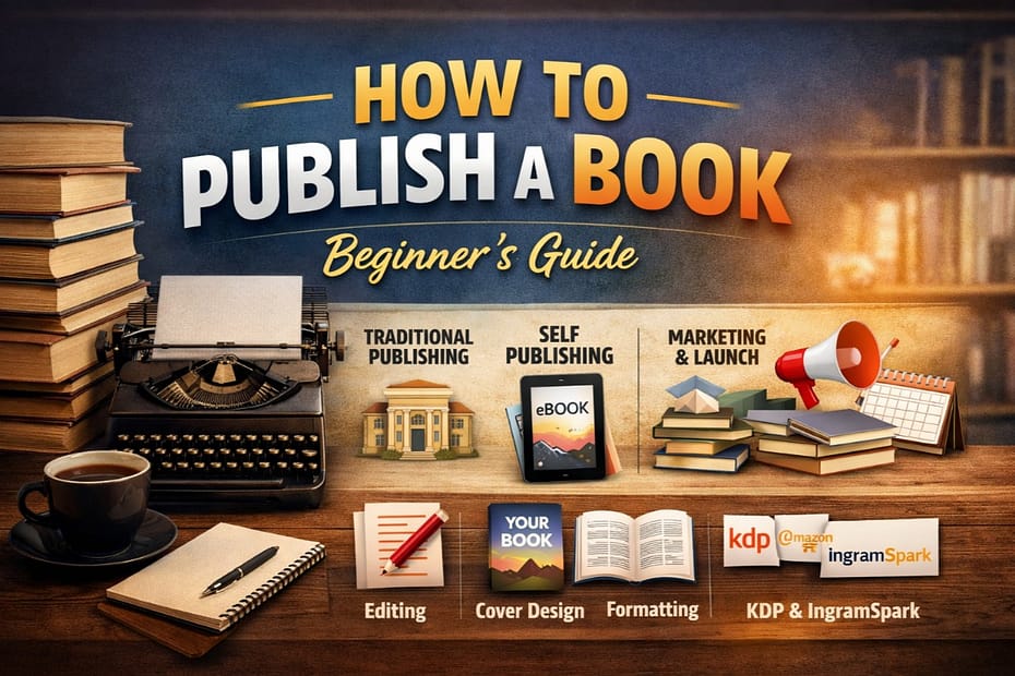 How to publish a book beginner’s guide – self publishing, traditional publishing, book formatting and KDP publishing process